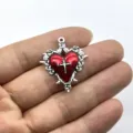 Vintage dunkler gotischer roter Herz Kreuz Anhänger Dornen Rose Metall DIY Schmuck Zubehör - Roter Emaille-Stil (1)