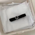 Zwarte fluwelen haarspeld met sprankelende strass vierkante gesp, elegante strik haaraccessoire. - Franse Eendenbekclip / Zwarte Strik