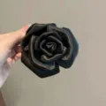 Black satin rose hair scrunchie, vintage French fabric floral hair tie for women and girls. - Rose Hair Claw / Black