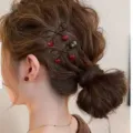 Korean style bow cherry hair clip variant, sweet side bang duckbill hair accessory for women. - Red Heart Bow Style (7)