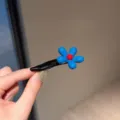 Blue flower hair clip with red center resin duckbill clip cute sweet hair accessories - Blue Flower Hair Clip [Black]