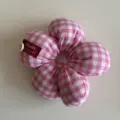 Pink plaid flower hair scrunchie cute daily hair accessories for women and girls styling - Pink and White Plaid