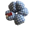 Blue white gingham fabric hair scrunchie flower shape cute hair accessory style detail view. - Blue and White Gingham