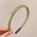 Light green thin hair hoop featuring a cute silver bow, elegant daily hair accessory for women. - Green