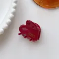 Wine red heart hair claw clip, sweet retro glossy resin hair accessory variant for women. - Small Heart Claw Clip