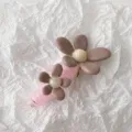 Chic floral telephone wire hair tie in pink and brown, cute retro hair accessory for ponytail. - Pink