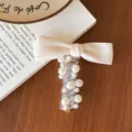 Elastico Per Capelli Filo Telefono Perla Fiocco Raso Beige Accessorio Coda Cavallo - Elastico Fiocco Bianco Perla Filo di Telefono