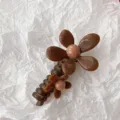 Vintage brown floral hair claw clip with marbled pink center for women daily elegant hair styling. - Brown