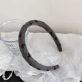 Korean style wide bow headband, stylish grey fabric hair hoop with black bow prints. - Small Bowknot / 2.0cm / Gray