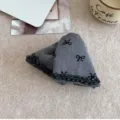 Grey fabric hair claw clip featuring elegant black bows and beaded edge for thick hair styling. - Embroidered Beaded Style (6) / Gray