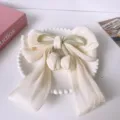 Elegant white bow hair claw clip with green tulip details, large shiny hair accessory for women. - High-Gloss Tulip Style (5) / White
