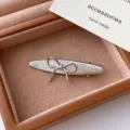 Silver brushed metal bow hair clip minimalist duckbill barrette sweet cool girl hair accessory - Silver Bowknot Style