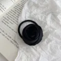 Black fabric rose flower hair band, stylish elastic hair rope for daily wear and elegant hairstyles. - Black