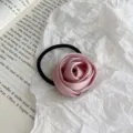Pink satin rose hair tie, elegant floral hair rope, Korean style hair accessory for women. - Pink Purple