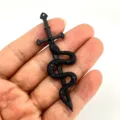 Retro black snake sword pendant close-up, alloy DIY jewelry accessory for crafts 77x25mm. - Black