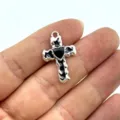 Vintage gotischer Kreuz Anhänger schwarzes Herz Metall Charm DIY Schmuck Zubehör - Stil 2 (Schwarze Emaille Schwarzes Herz)