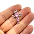 Retro Zinklegierung Kreuz Anhänger Zubehör DIY Schmuckherstellung Bastel Charm Detailansicht - Stil 3 (Rosa Herz-Strass)