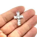 Vintage Zinklegierung Kreuz Anhänger DIY Schmuckherstellung Charme mit funkelndem Herz Kristall - Stil 4 (Klarer Herz-Strass)