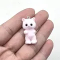 Rosa beflockter Katzen Anhänger, 3D Harz Cartoon Spielzeug für DIY Schlüsselanhänger und tascher. - Rosa (2)