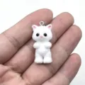 Beflocktes Harz süße weiße Katze Anhänger 3D Cartoon Tier Charm für DIY Schlüsselanhänger Tasche - Weiß (1)