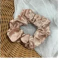 Satin hair scrunchie, champagne color, vintage elegant hair tie, high elasticity hair accessory. - Champagne