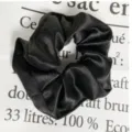 Black satin hair scrunchie, smooth elegant hair accessory for daily styling and ponytails. - Black