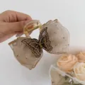 Pinza de pelo con lazo de red y pedrería brillante, pinza tiburón champagne para peinado. - Clip de Malla de Mariposa Champaña