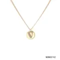 Rose gold double layer necklace featuring a sparkling zirconia letter V pendant design. - Letter V Style (NCN00742) / Gold