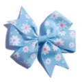 Close-up view of light blue ribbed grosgrain bow with white daisy print hair accessory. - No Accessories on Back / Sky Blue
