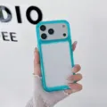 Custodia per iPhone in acrilico turchese con dettaglio scanalatura per resina fai da te - Stile Scanalatura con Pulsanti Galvanici / iPhone 13 Pro Max / Blu Trasparente