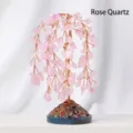 Handmade rose quartz crystal money tree with copper wire branches on an agate base - Rose Quartz