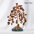 Handmade Tiger Eye stone money tree on natural agate slice base for home decor - Tiger's Eye