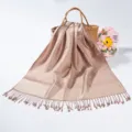 Luxurious champagne jacquard pashmina hijab scarf with elegant tassel fringe details - Champagne Gold (TH35)