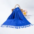 Luxurious deep blue pashmina hijab scarf featuring paisley jacquard and long tassels - Dark Blue (TH10)