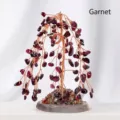 Handmade garnet crystal money tree on natural agate slice for home office decor - Garnet