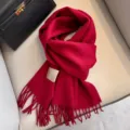 Classic red 100% Australian wool scarf with fringe tassels and brand label detail - Red