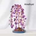 Amethyst crystal weeping willow lucky tree ornament on a natural agate slice base - Amethyst