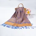 Blue and gold paisley jacquard pashmina shawl scarf with elegant fringe tassels - Blue and Yellow (TH24)