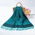 Elegant teal paisley jacquard pashmina scarf with tassel edges, warm casual shawl - Teal (TH27)
