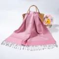 Pink paisley jacquard pashmina scarf with delicate fringe detail and soft texture. - Pink (TH19)