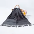 Charcoal grey paisley pashmina shawl scarf with elegant fringe tassels for winter. - Dark Gray (TH15)
