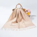 Luxurious champagne beige paisley jacquard pashmina shawl scarf with tassel fringe edges - Champagne Gold (TH28)