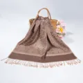 Elegant brown pashmina hijab scarf with cashew paisley jacquard weave and soft tassels - Brown (TH17)