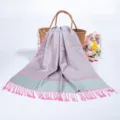 Elegantly draped pink and grey paisley jacquard pashmina scarf with tassel fringe - Pink and Gray (TH41)