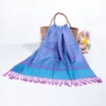 Blue and purple paisley jacquard pashmina scarf with fringe tassels for women - Blue and Purple (TH31)