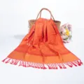 Elegant orange paisley jacquard pashmina scarf with elegant fringe tassels for women - Orange Red (TH16)
