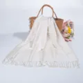 Elegant ivory white jacquard pashmina shawl featuring luxury floral patterns and fringe. - Off-white (TH38)