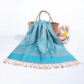 Blue paisley jacquard pashmina hijab scarf with tassels and fringe details - Blue (TH13)