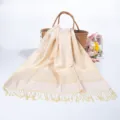 Elegant champagne colored jacquard pashmina scarf with long fringe tassels for women - Champagne Gold (TH39)