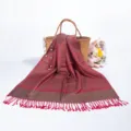 Elegant burgundy pashmina hijab scarf featuring paisley jacquard pattern and tassels - Wine Red (TH26)